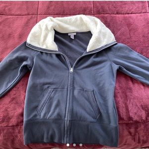 Foxfur Old Navy zip up with gems spelling LOVE on the back